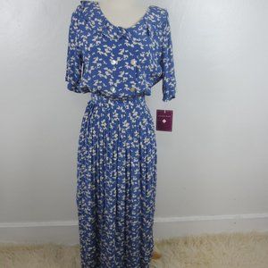 Vtg EILEEN WEST CottageCore Blue Floral Dress 10